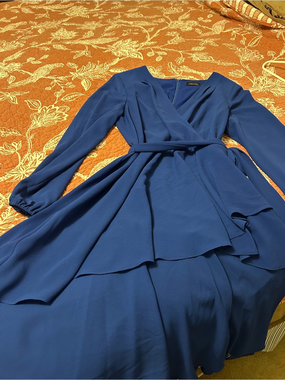 Tahari Cobalt Blue Wrap Dress with Long Sleeves - Picture 5 of 8